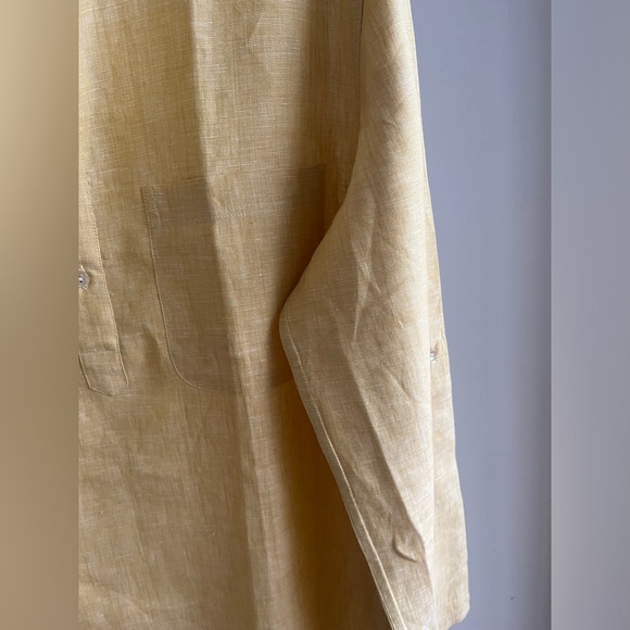 NWT FABINDIA Men 100% Linen Woven Nehru Kurta Mustard Yellow Festive Large Sz 40 - Picture 5 of 16